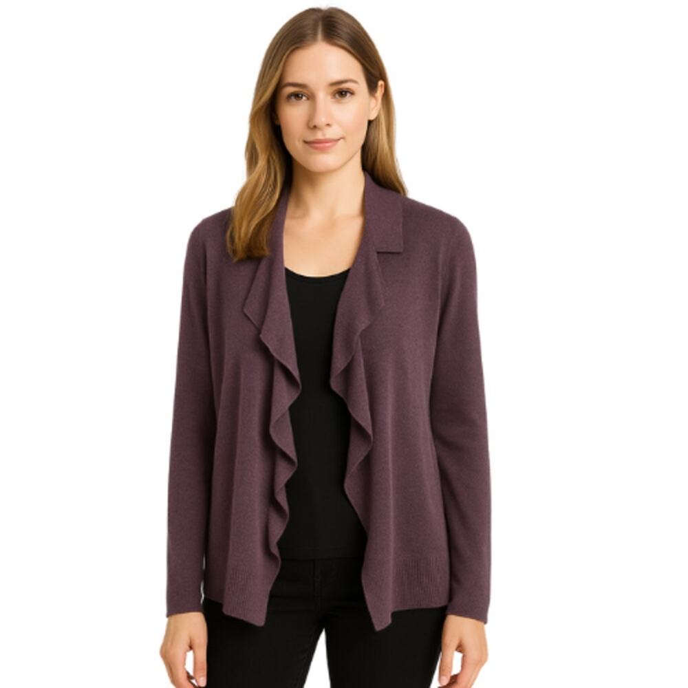 Banana Republic Cashmere Waterfall Front Cardigan in Plum EUC Size Medium - Picture 1 of 2